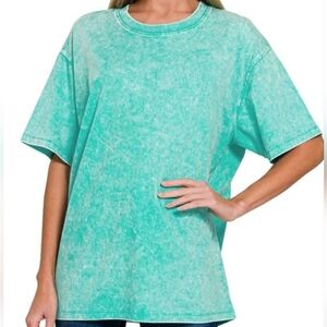 New Zenana Turquoise Washed Cotton Top